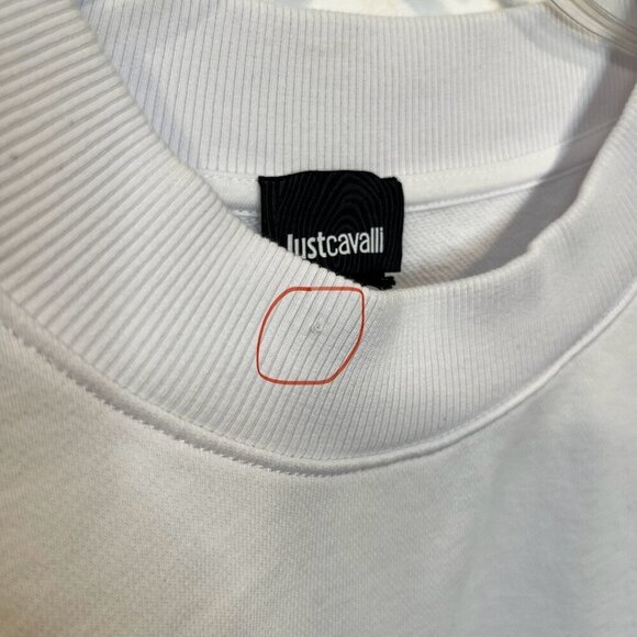 NWT Just Cavalli White cropped Crew-Neck sweatshirt Side Arm Logo Size M sweater - Picture 11 of 14